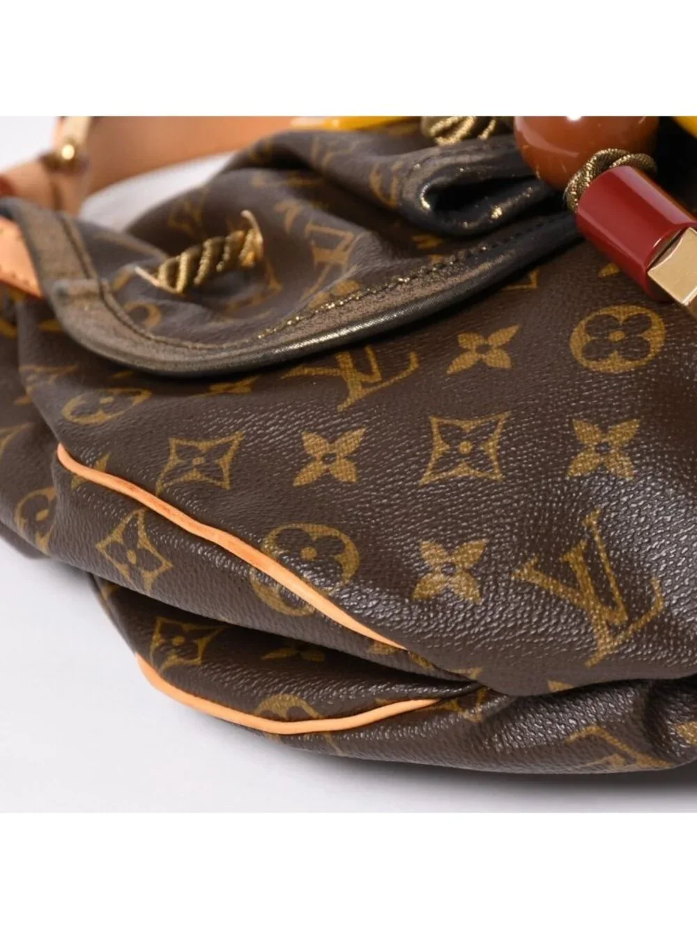 Louis Vuitton Monogram Kalahari PM Handbag Canvas Vachetta Leather Drawstring